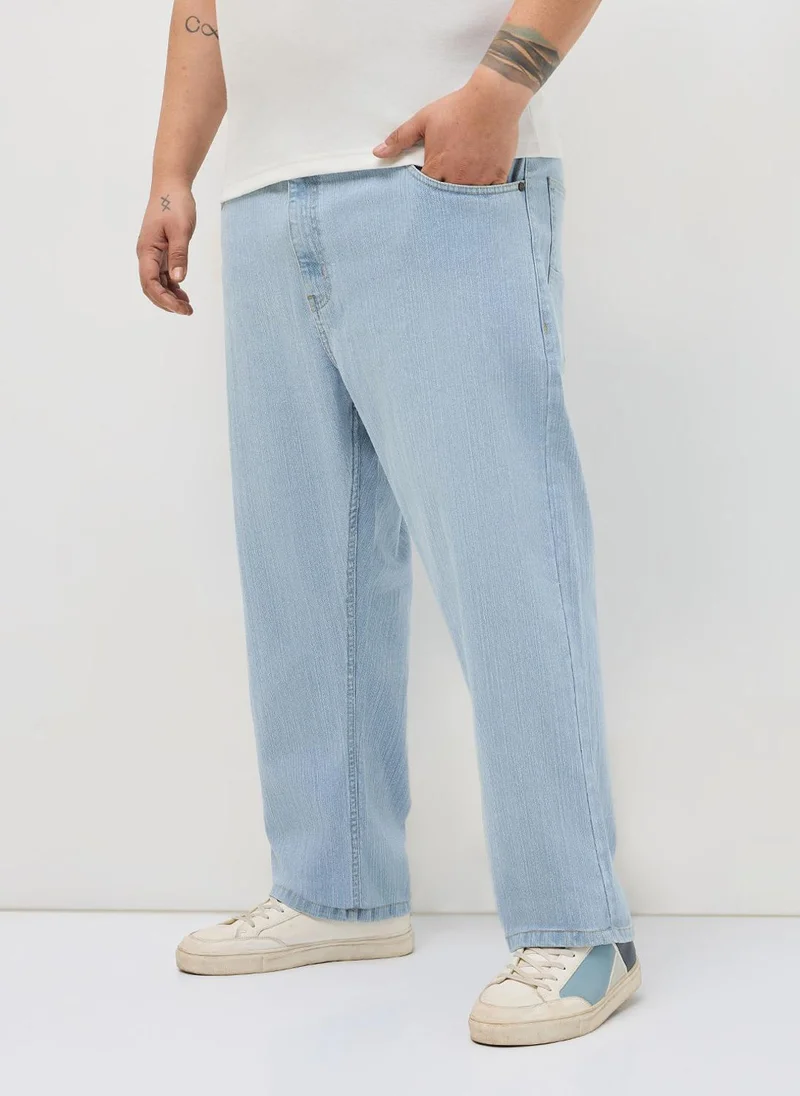 أوربانو فاشن Urbano Plus Men's Ice Blue Straight Fit Washed Denim Jeans Stretchable